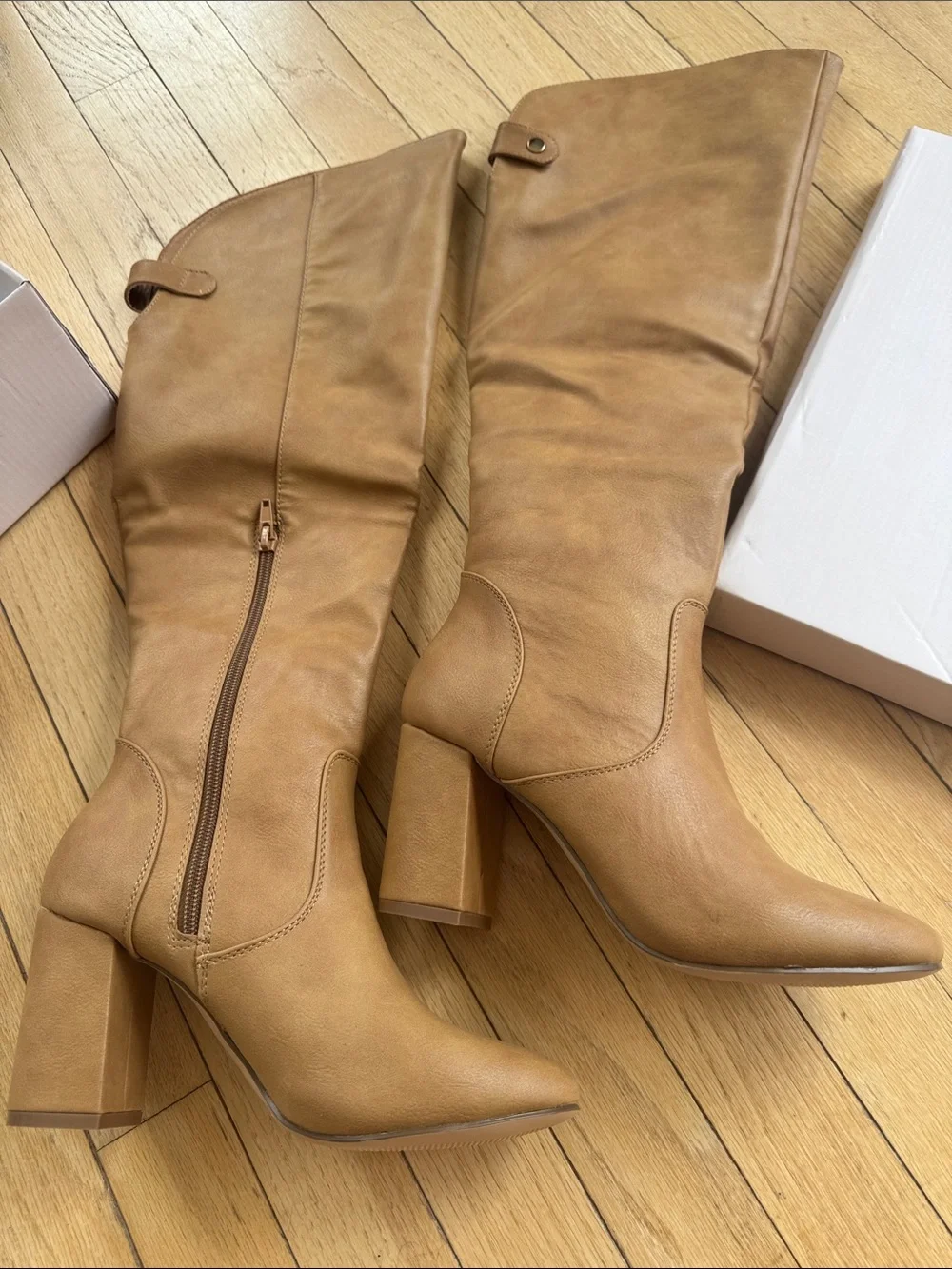 JustFab Tan Over-the-Knee Block Heel Boots